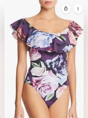 🆕 La Blanca Women's Bloom Field Off-the-Shoulder Ruffle One-Piece Swimsuit. SZ14